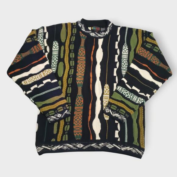 Vtg Baucci Mens 3D Knit "Coogi" Style Multicolor Sweater 90s Biggie Cosby Sz L - Picture 1 of 10